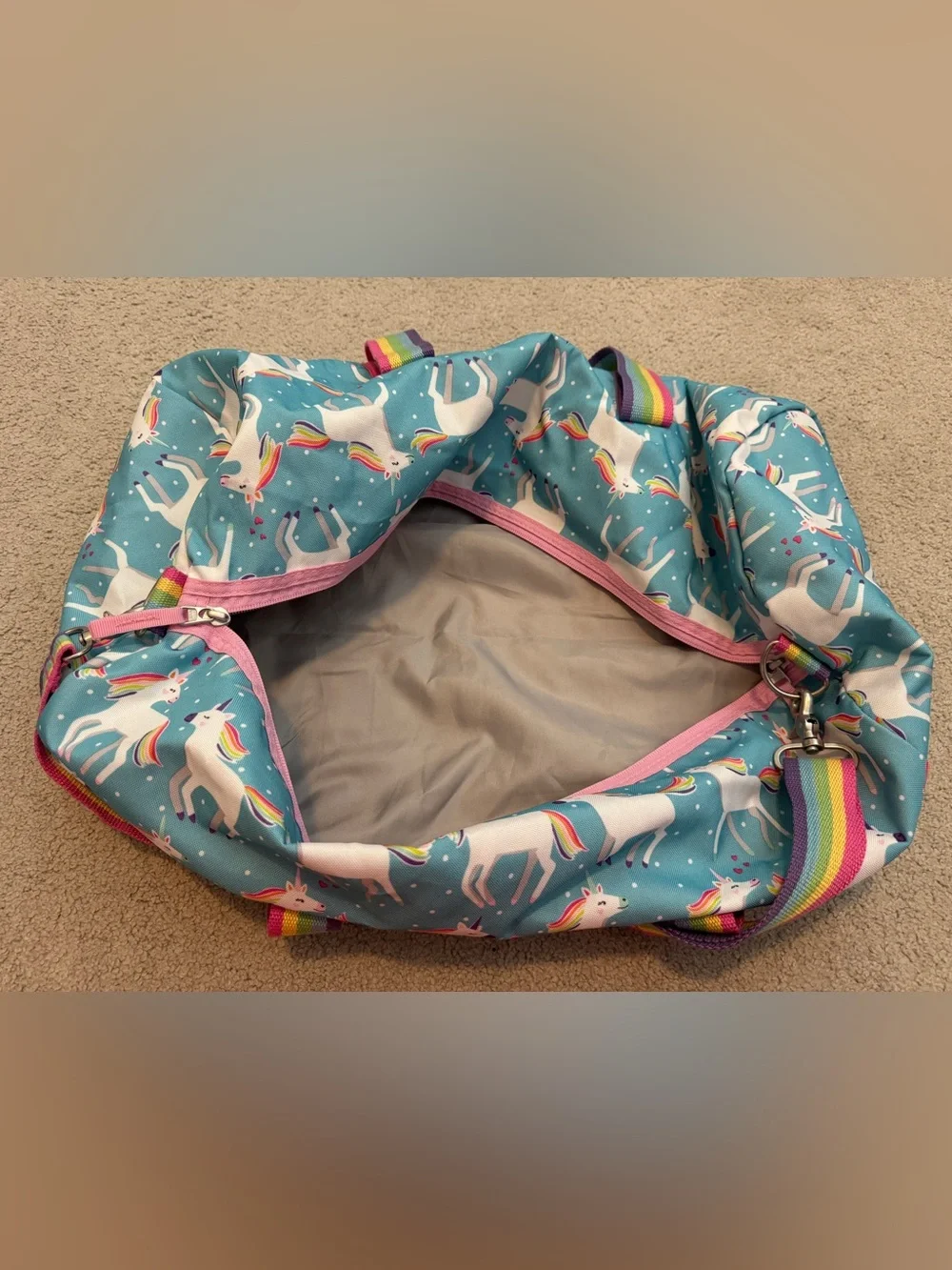 PB Kids Mackenzie Aqua Unicorn Parade Large Duffle Bag